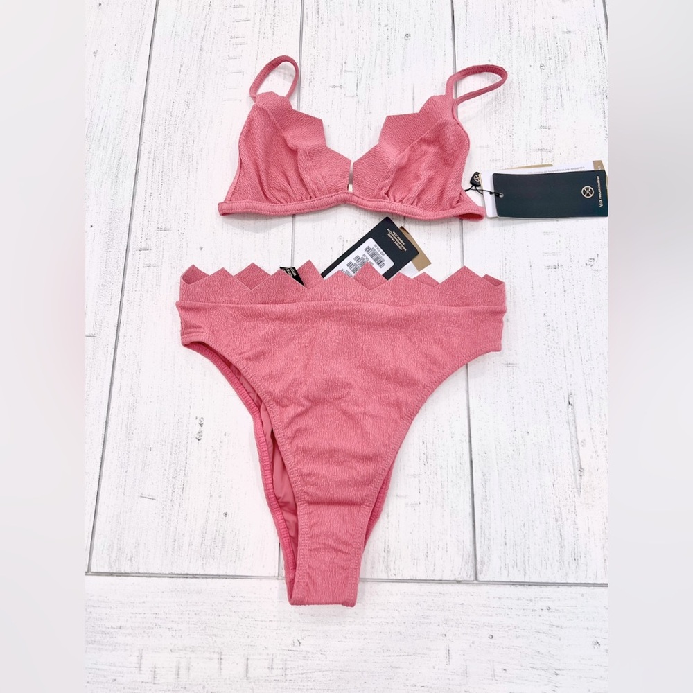 Vix Bikini Set Solid Imani Tri Parallel Swim Top and Imani Hot Pants Pink NWT - Picture 8 of 8